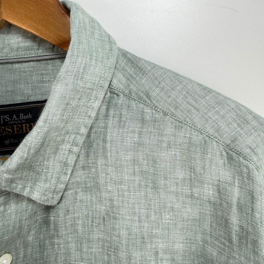 Jos. A. Bank Reserve Men XL Green Linen Traditional Fit Long Sleeve Shirt